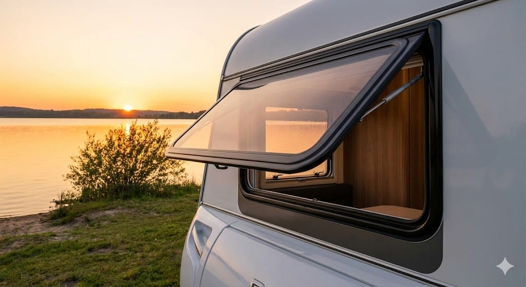 نافذة كرفان Berhimi مفصل علوي مفتوحة على جانب موترهوم